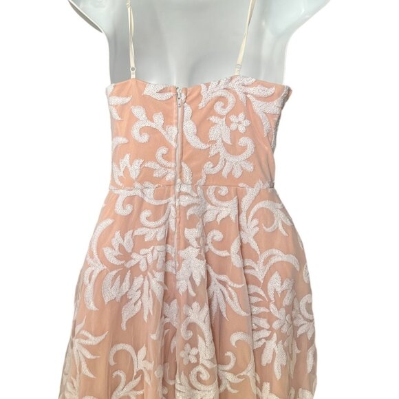 Jodi Kristopher Peach Dress w/ White Floral Sequin Overlay Womens Size 9 Lined - Picture 2 of 13